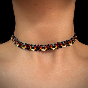 Colorful Seed Beaded Choker Necklace, Native Indigenous Inspired, Boho Hippie choker, Cool choker Collar, Thick Wide choker, Unique choker