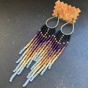Ombre Seed Bead Earrings, Fringe Chandelier Earring, Gradient Statement earrings, Handmade Unique earrings, Long Dangle Earring Brick stitch