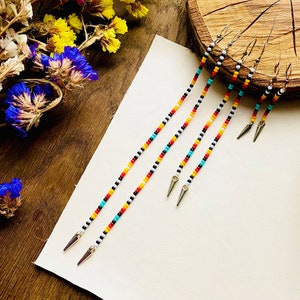 Minimalist Dainty Seed Bead Indigenous Earrings Native inspired, Thin Long Dangle Colorful Boho Hippie Earrings, Cool Small Bohemian Earring