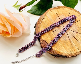 Handmade Purple seed Bead Choker Necklace, Violet hippie Boho Choker, Bead Lace Choker Collar, Dainty  choker, Statement choker, Cute choker
