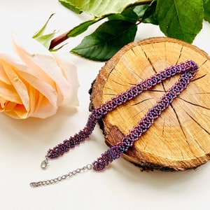 Handmade Purple seed Bead Choker Necklace, Violet hippie Boho Choker, Bead Lace Choker Collar, Dainty  choker, Statement choker, Cute choker