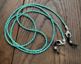 Dainty Blue Turquoise Silver seed bead Glasses Chain Cute, Boho Face Mask Chain, Handmade Eyeglass holder, Teacher Lanyard, Sunglasses chain
