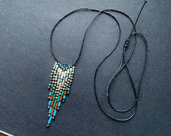 Dainty Bohemian Colorful Seed Bead Fringe Choker Necklace Adjustable Long Indigenous Necklace Native inspired Boho Hippie Statement Necklace