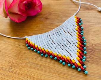 Weiße Perlenfransen Halskette Choker, Native inspiriert, Ukraine shop, Western Bunte Quaste Halskette Boho Hippie Cool Boho