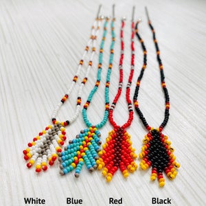 Colorful Feather Pendant seed bead Indigenous Choker Necklace Native inspired, Boho Hippie Necklace, Ethnic Aesthetic Necklace, Ukraine shop