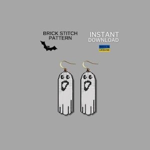 Brick Stitch Halloween Earrings Pattern, Ghost Seed Bead Boo Earrings Pattern PDF, Do it Yourself, DIY Digital Download, Brickstitch Fringe