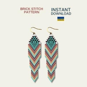 Brick Stitch Pattern, Seed Bead Earrings Pattern, Fringe Beading Pattern, Unique Brickstitch, Indigenous Native inspired, Digital Download