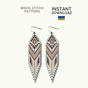 Brick Stitch Pattern, Ethnic Seed Bead Earring Pattern, Fringe Beading Pattern, Unique Brickstitch Pattern, Do it Yourself, Digital Download