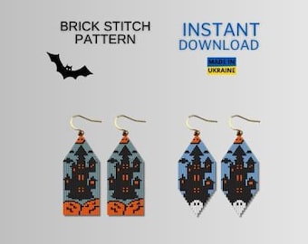 Backstein-Muster, Halloween-Haus, Kürbis-Samen-Perlenohrring-Muster, Fransen-Perlenmuster, Geist-Brickstich-Muster, digitaler Download
