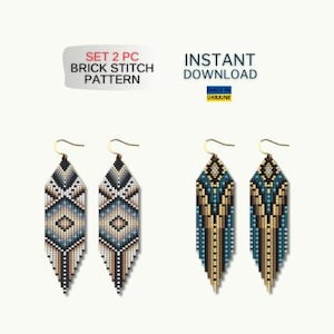 Ethnic SET Brick Stitch Earring Pattern, Beading Pattern, DIY Seed Bead Pattern, Fringe Brickstitch Pattern, Digital Download, Beadwork boho