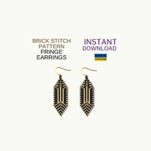 May include: Black and gold beaded fringe earrings with a geometric pattern. Brick stitch pattern. Instant download. Made in Ukraine.