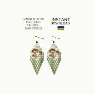 Brick Stitch Pattern, Mushroom Seed Bead Earrings Pattern, Fringe Beading Pattern, Unique Brickstitch Pattern, Do it Yourself, pdf Download