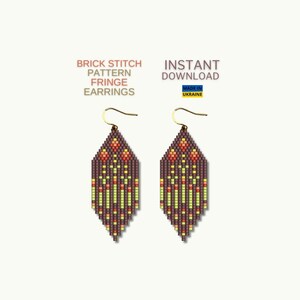 Brick Stitch Pattern, Folk Flower Seed Bead Earrings Pattern, Fringe Beading Pattern, Unique Brickstitch Pattern, Do it Yourself, Download