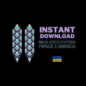 Brick Stitch Earrings Pattern, Purple Green Ombre Seed Bead Fringe Earring Pattern, Do Yourself, Download Brickstitch Snake Scales Gradient