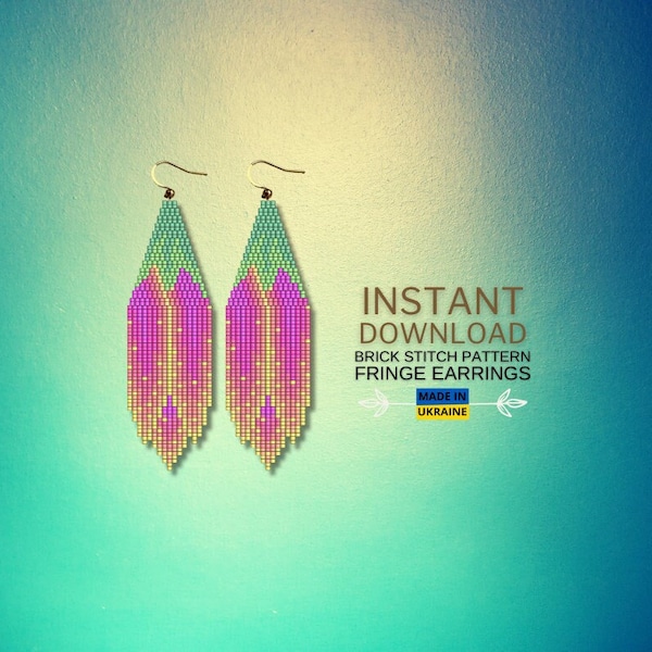 Brick Stitch Pattern, Bloom Flower Seed Bead Earrings Pattern, Fringe Beading Pattern, Unique Brickstitch Pattern, Do it Yourself, Download