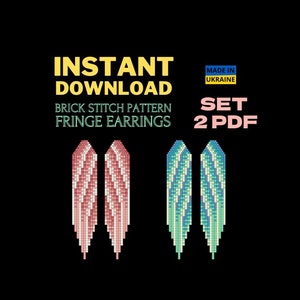 Brick Stitch Pattern Set, Brickstitch Seed Bead Fringe Earring Pattern, Do it Yourself, Instant Digital Download, Boho Ombre Earring Pattern