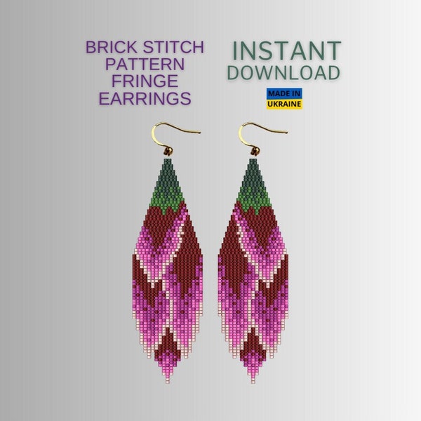 Brick Stitch Pattern Floral, Flower Seed Bead Earrings Pattern, Fringe Beading Pattern, Unique Brickstitch, Do it Yourself, Digital Download