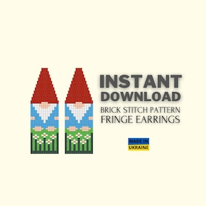 Brick stitch Gnome Earrings pattern, Seed Bead Dwarf Earrings Pattern, Daisy Brickstitch Fringe pattern, Do it yourself, Instant download