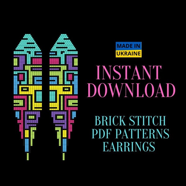 Brick Stitch Earrings Pattern, Colorful Fringe Seed Bead Earring Long Bright, Do It Yourself, Digital Download, Cool Abstraction brickstitch