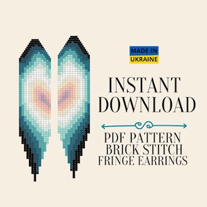 Brick Stitch Ombre Earrings Pattern, Beige Turquoise Seed Bead Fringe Earrings Pattern, Do It Yourself, Digital Download, Gradient Pattern