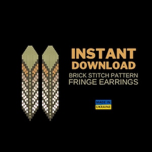 Brick stitch pattern, Feather Seed Bead Earrings Pattern, Hippie Boho Brickstitch fringe earring pattern, Do it Yourself, Digital download