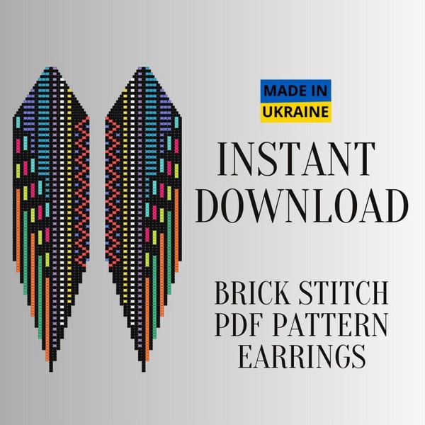 Brick Stitch Cool Earrings Pattern PDF, Boho Colorful Seed Bead Fringe Earring Bright Pattern Printable, Do It Yourself DIY Digital Download