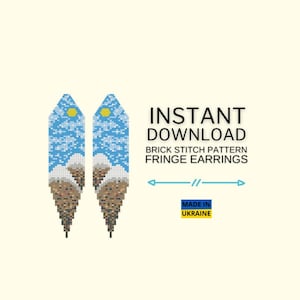Brick Stitch Earrings Pattern, Sun Sky Mountain Seed Bead Fringe Earring Pattern, Do It Yourself, DIY Digital Download, Brickstitch pattern