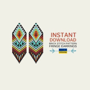 Brick Stitch Pattern, Indigenous Seed Bead Earrings Pattern, Native inspired, Beading pattern, Brickstitch Fringe Pattern, Digital Download