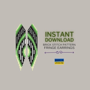 Brick Stitch Pattern, Green Ombre Seed Bead Earring Pattern, Fringe Brickstitch Beading Pattern Unique, Do It Yourself, Digital Download pdf