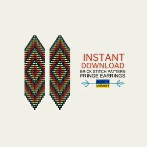 Brick Stitch Pattern, Indigenous Seed Bead Earrings Pattern, Native inspired, Beading pattern, Brickstitch Fringe Pattern, Digital Download