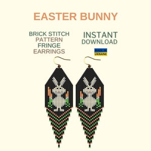 Patrón de puntada de ladrillo, patrón de aretes de conejito de Pascua, patrón de aretes de cuentas de semillas, patrón de cuentas, puntada de ladrillo con flecos, hágalo usted mismo, descargar