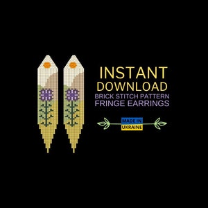 Brick Stitch Pattern, Flower Seed Bead Earring Pattern Floral, Fringe Brickstitch pattern Nature, Do It Yourself, Instant Digital Download