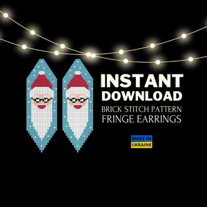 Brick stitch pattern Christmas Earrings, Santa Claus Seed Bead Earring Pattern, Brickstitch Fringe pattern, Do it yourself, Digital Download