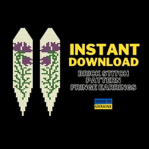 Brick Stitch Flower Earrings Pattern, Blue Bead Fringe Earring Pattern, Do It Yourself, Instant Digital Download, Brickstitch Floral Earring