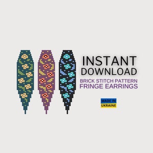 Flower Brick Stitch Pattern SET, Floral seed bead earrings pattern, Fringe brickstitch pattern, Do it yourself, Instant digital download pdf