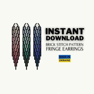 Brick stitch pattern set, Ombre Seed Bead Earrings Pattern, Brickstitch Fringe pattern, Do it yourself, Instant Digital Download pdf file