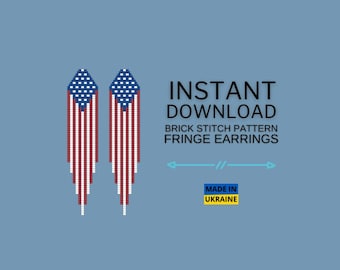 Brick stitch pattern, American flag USA Seed Bead Earring Pattern, Brickstitch Fringe Beading pattern Patriotic,Do yourself,Digital Download