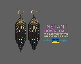 Brick Stitch Pattern, Rainbow Seed Bead Earring Pattern, Brickstitch Fringe Beading pattern, Unique pattern, Do It Yourself,Digital Download