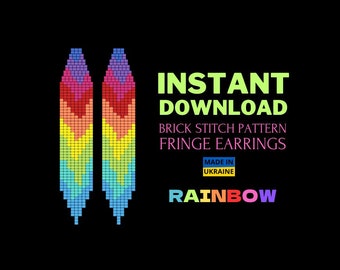 Brick Stitch Rainbow Pattern, Colorful Seed Bead Earring Pattern, Boho Brickstitch Fringe, Do it Yourself, DIY Digital Download, PDF pattern