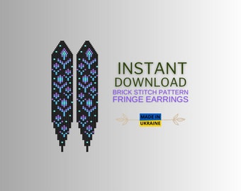 Brick Stitch Pattern, Blue Flower Seed Bead Earrings pattern, Brickstitch Fringe Pattern, Floral Beading pattern, Do it yourself, Download