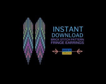 Brick stitch pattern Colorful, Rainbow seed bead earring pattern, Bright beading pattern,Brickstitch fringe, Do it yourself,Instant download