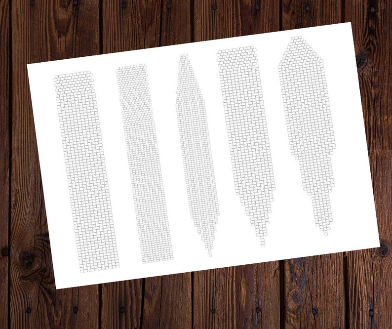 May include: Five black and white printable beading patterns for creating different shapes of beaded jewellery.
