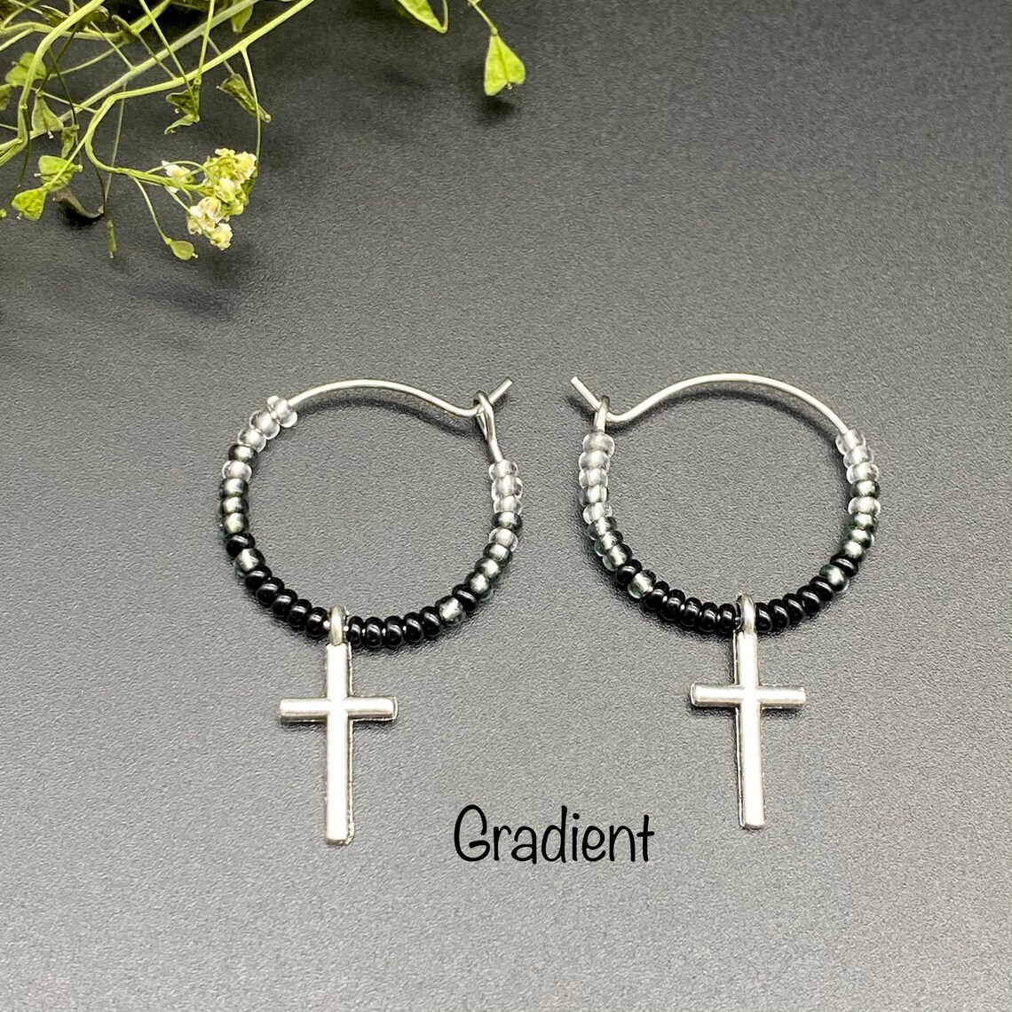 Gothic Beaded Hoop Earrings Cross Handmade / Cross Gothic Etsy