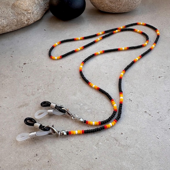 Handmade Yellow Red Black Seed Bead Glasses Chain, Indigenous