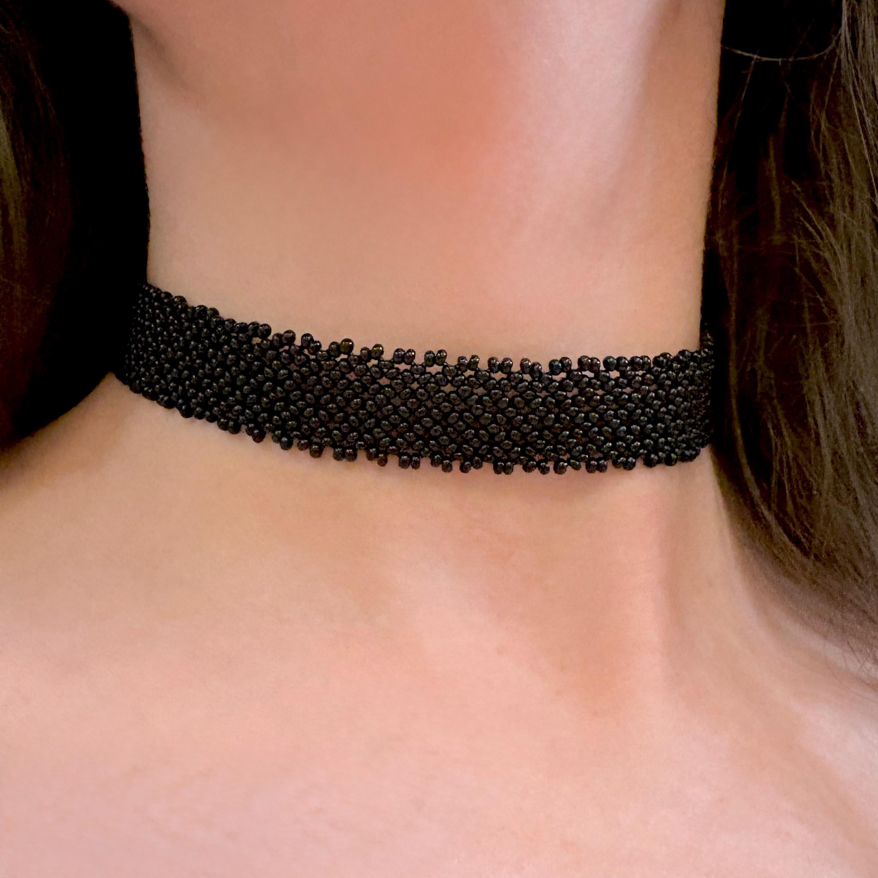 Black Seed Beaded Choker Necklace, Wide Choker, Goth Gothic Choker