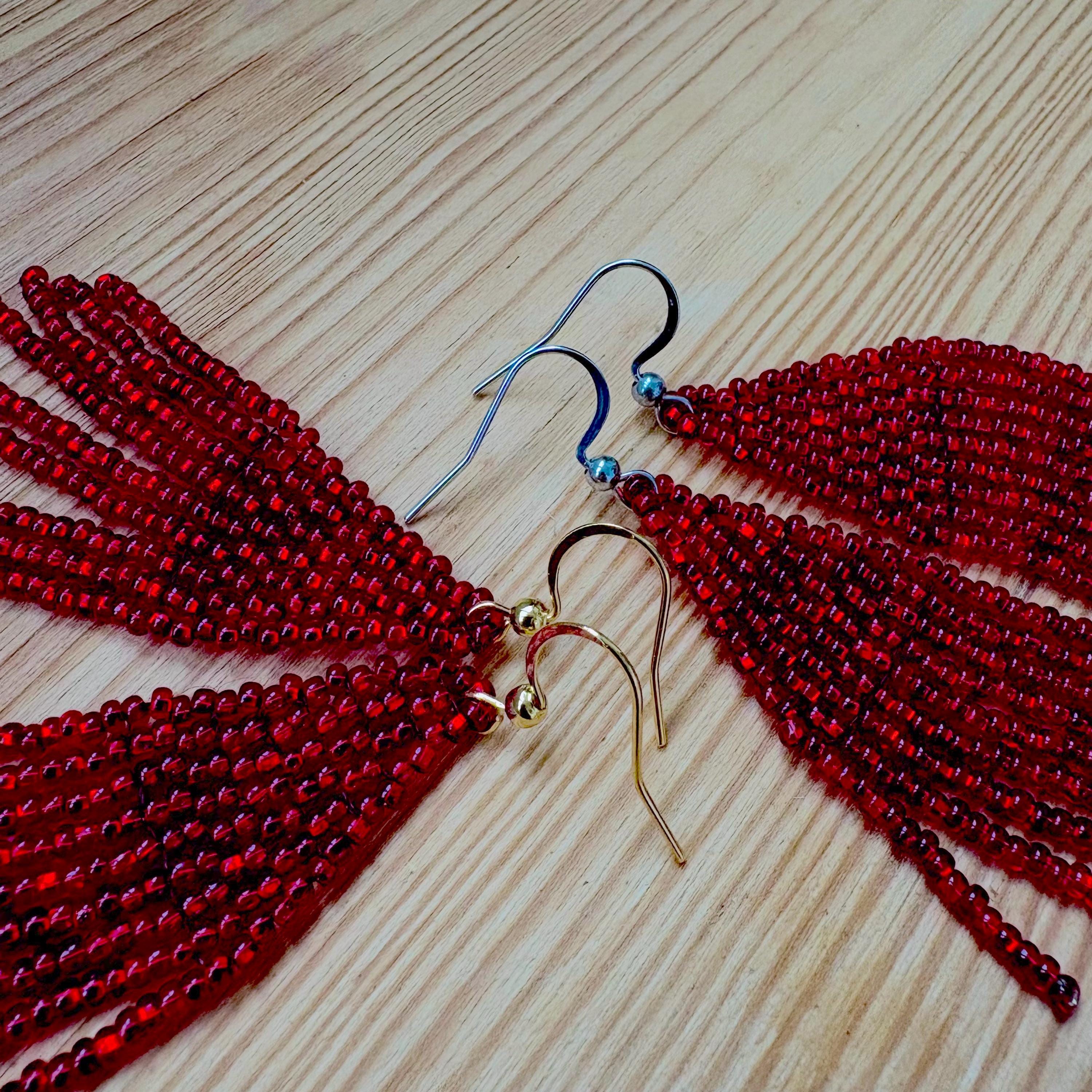 Orecchini Pendenti "Camelia" Rossi Con Goccia Cristallo