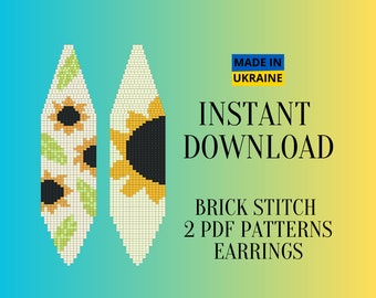 Brick Stitch Pattern Sunflower Fringe Earrings Boho, Seed Bead Earring Design, Do It Yourself, DIY Instant Digital Download, Flower Pattern