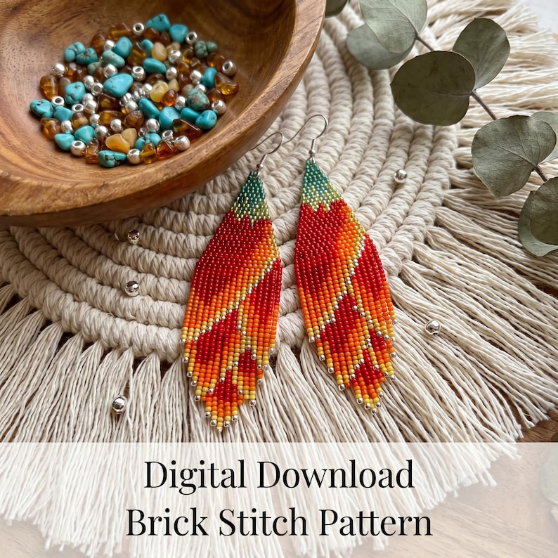 Brick Stitch Pattern, Flower Seed Bead Earrings Pattern, Fringe Beading Pattern, Unique Brickstitch Floral, Do it Yourself, Digital Download image 5