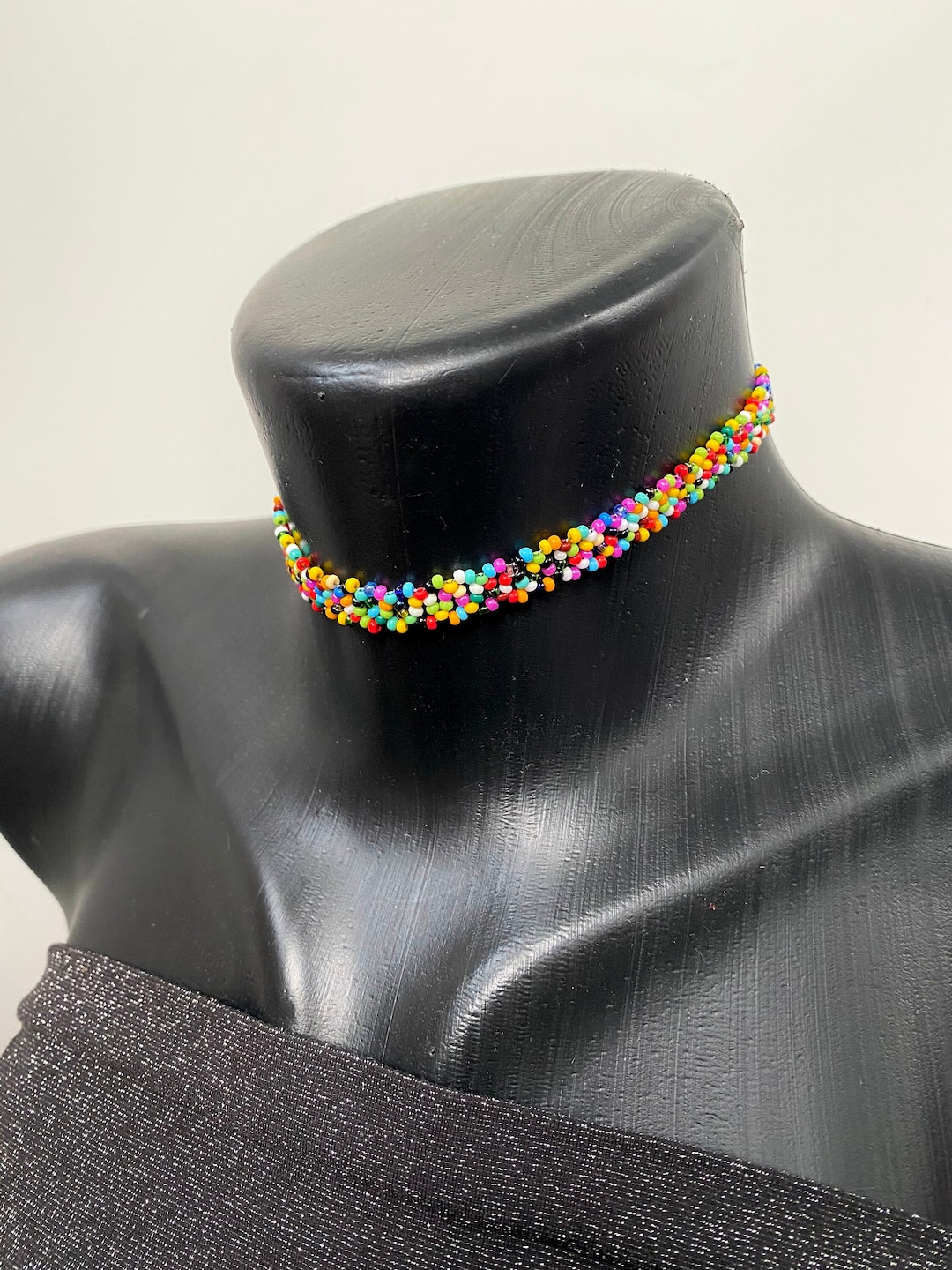 Handmade Confetti Seed Bead Choker for Women, Boho Hippie Choker