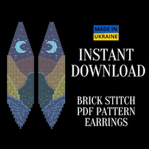 Brick Stitch Earrings Pattern PDF, Mountain Moon Bead Fringe Earring Pattern Do It Yourself, DIY Instant Digital Download, Printable Earring